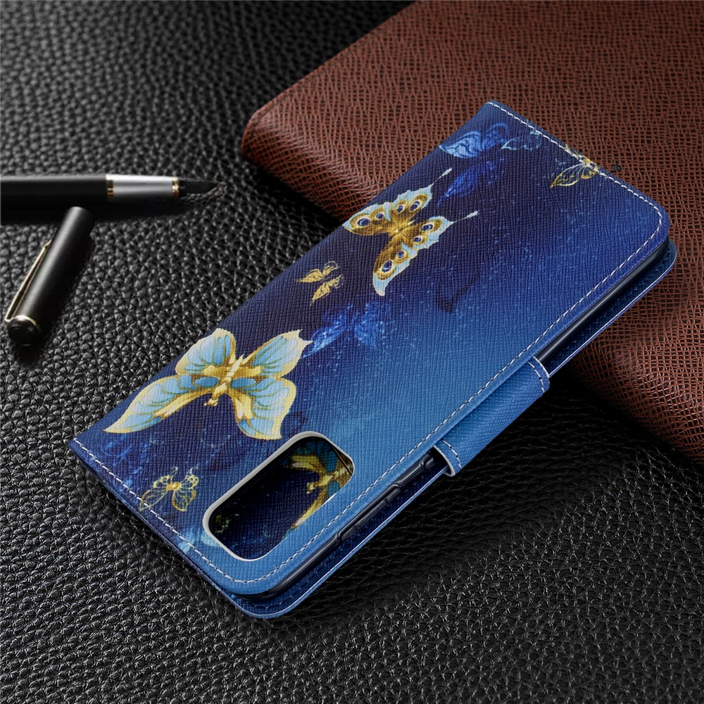 Pattern Printing Wallet Stand Flip Leather Case for Samsung Galaxy S20 - Metal Butterflies-8