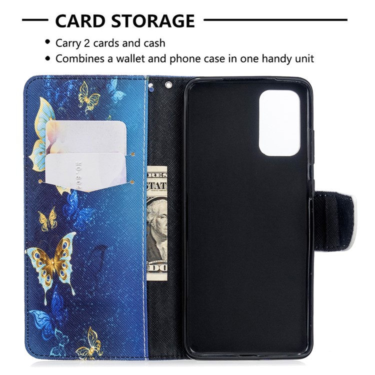 Pattern Printing Wallet Stand Flip Leather Shell for Samsung Galaxy S20 Plus - Metal Butterflies-6