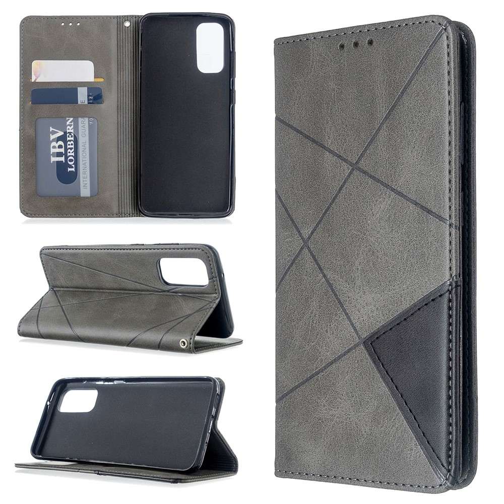 Geometric Pattern Stand Leather Card Holder Case for Samsung Galaxy S20 - Grey-1