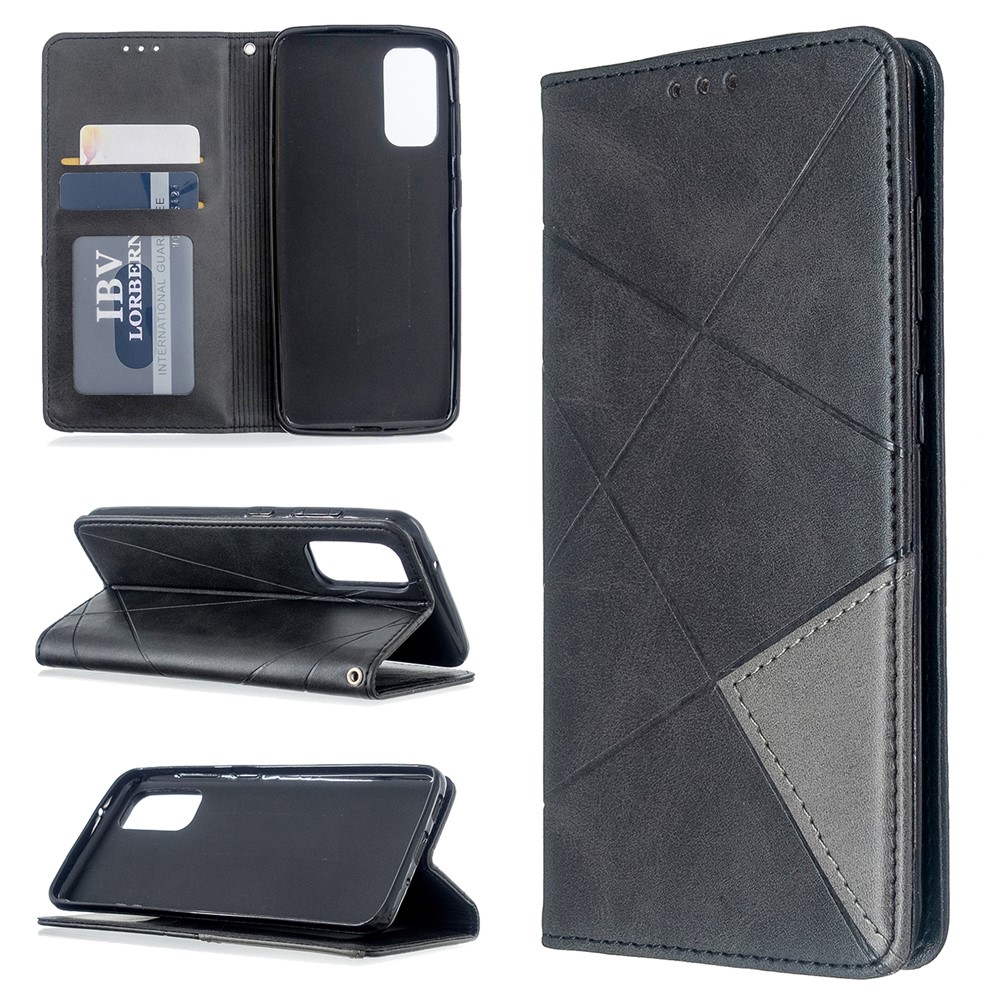 Geometric Pattern Stand Leather Card Holder Case for Samsung Galaxy S20 - Black-1