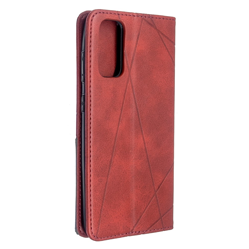 Case de Cartera de Cuero de Soporte Geométrico Para Samsung Galaxy S20 4G/S20 5G - Rojo