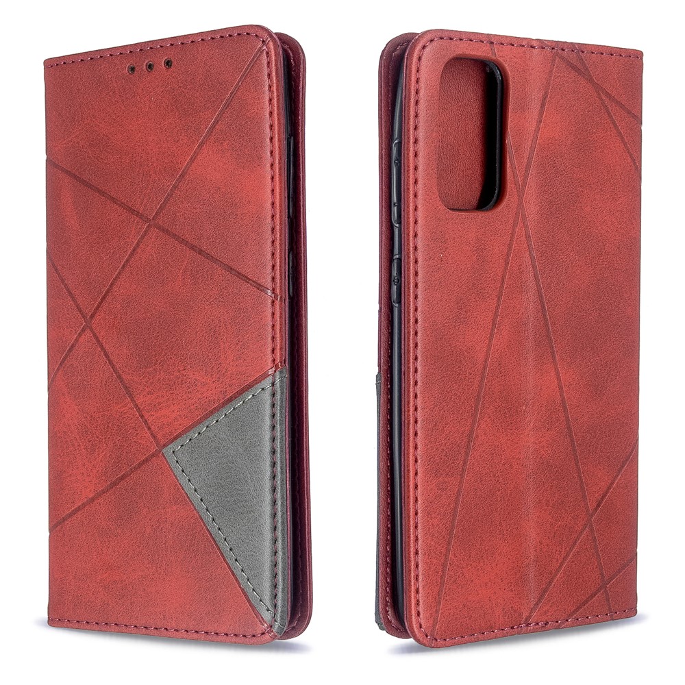 Case de Cartera de Cuero de Soporte Geométrico Para Samsung Galaxy S20 4G/S20 5G - Rojo