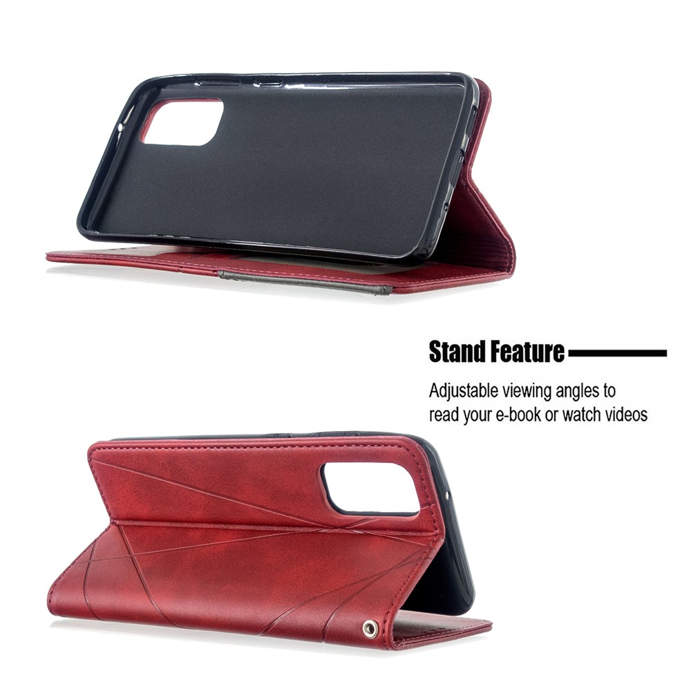 Case de Cartera de Cuero de Soporte Geométrico Para Samsung Galaxy S20 4G/S20 5G - Rojo