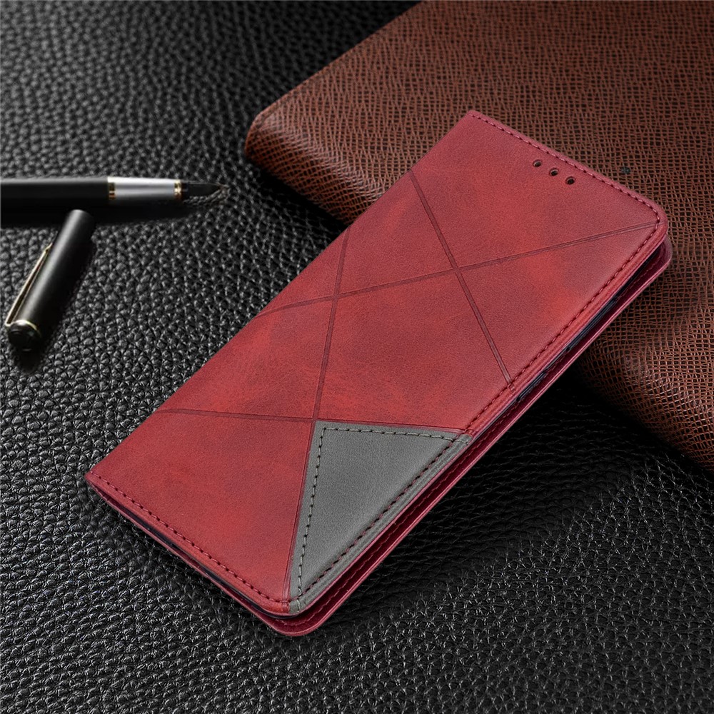 Geometric Pattern Stand Leather Card Holder Case for Samsung Galaxy S20 - Red-8
