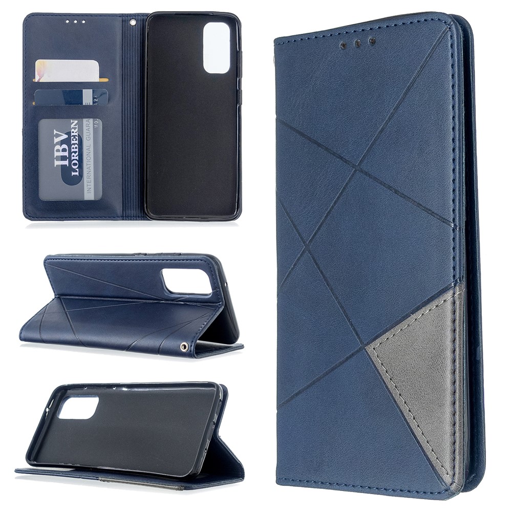 Geometric Pattern Stand Leather Card Holder Case for Samsung Galaxy S20 - Blue-1