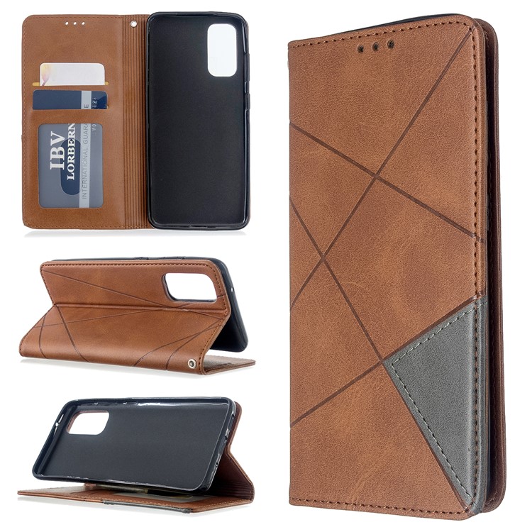 Geometric Pattern Stand Leather Card Holder Case for Samsung Galaxy S20 - Coffee-1