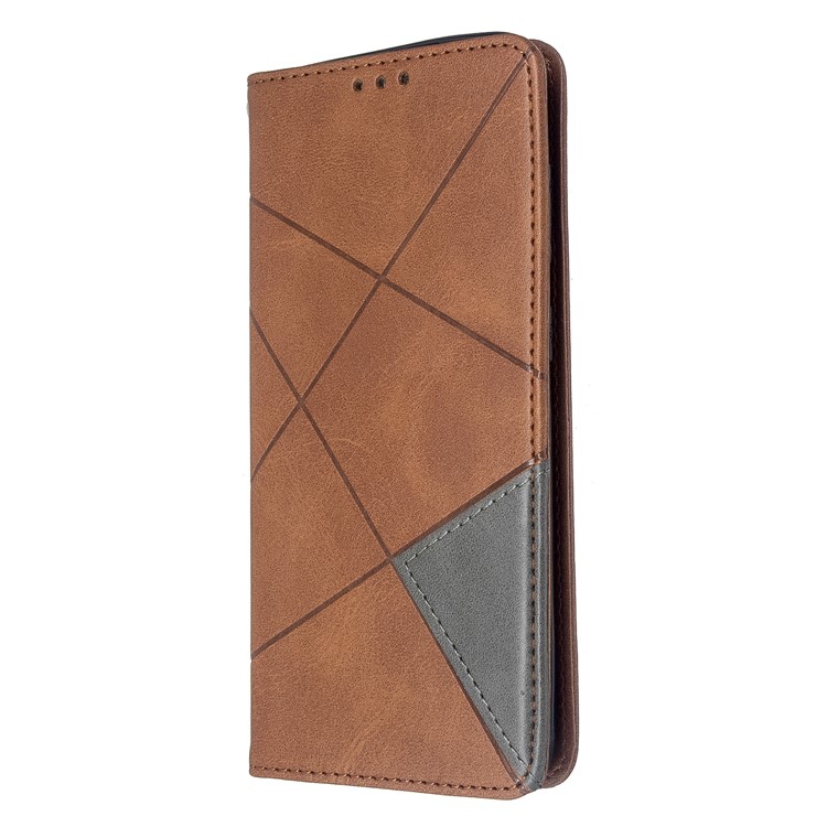 Geometric Pattern Stand Leather Card Holder Case for Samsung Galaxy S20 - Coffee-2