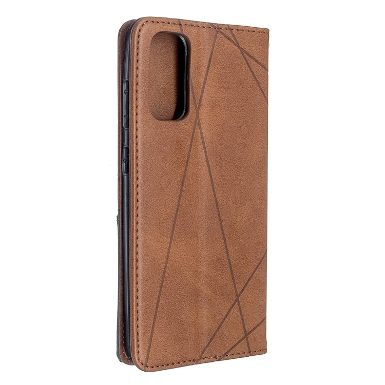 Geometric Pattern Stand Leather Card Holder Case for Samsung Galaxy S20 - Coffee-3