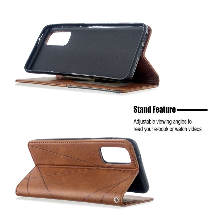 Geometric Pattern Stand Leather Card Holder Case for Samsung Galaxy S20 - Coffee-5