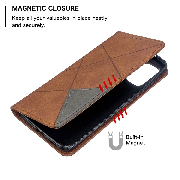Geometric Pattern Stand Leather Card Holder Case for Samsung Galaxy S20 - Coffee-6