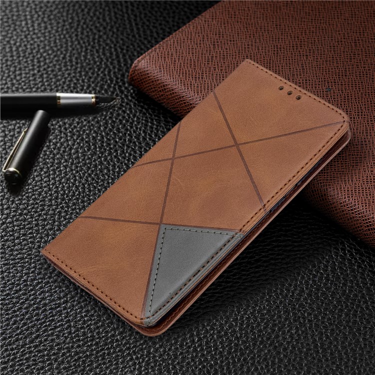 Geometric Pattern Stand Leather Card Holder Case for Samsung Galaxy S20 - Coffee-8
