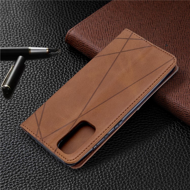 Geometric Pattern Stand Leather Card Holder Case for Samsung Galaxy S20 - Coffee-9