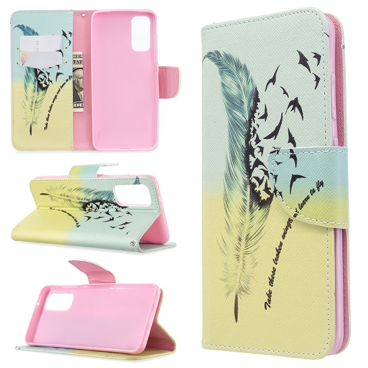 Pattern Printing Leather Wallet Stand Case for Samsung Galaxy S11e - Feather Pattern-1