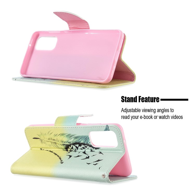 Pattern Printing Leather Wallet Stand Case for Samsung Galaxy S11e - Feather Pattern-5