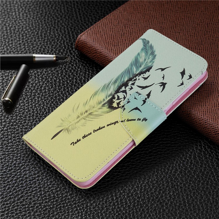 Pattern Printing Leather Wallet Stand Case for Samsung Galaxy S11e - Feather Pattern-7