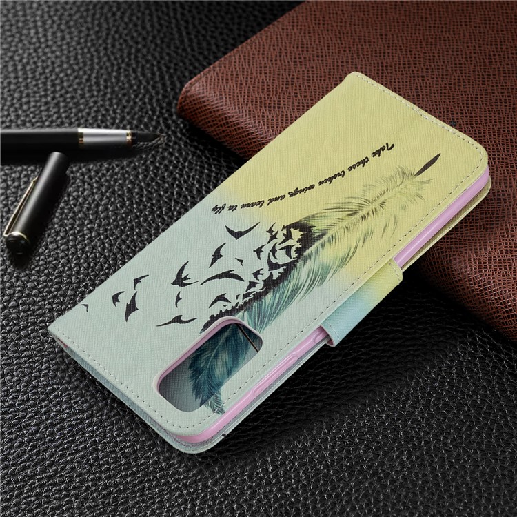 Pattern Printing Leather Wallet Stand Case for Samsung Galaxy S11e - Feather Pattern-8