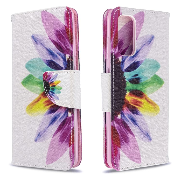 Pattern Printing Leather Wallet Stand Case for Samsung Galaxy S20 - Colorful Petals-4