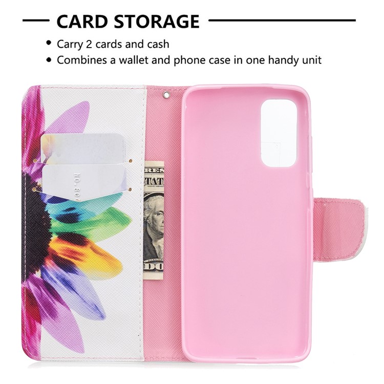 Pattern Printing Leather Wallet Stand Case for Samsung Galaxy S20 - Colorful Petals-6