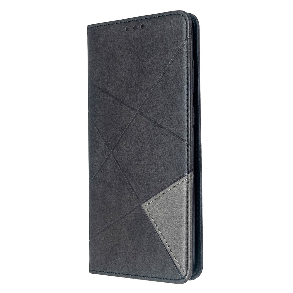 Estuche de Titular de la Tarjeta de Cuero de Stand Geométrico Para Samsung Galaxy S20 Plus / S20 Más 5G - Negro