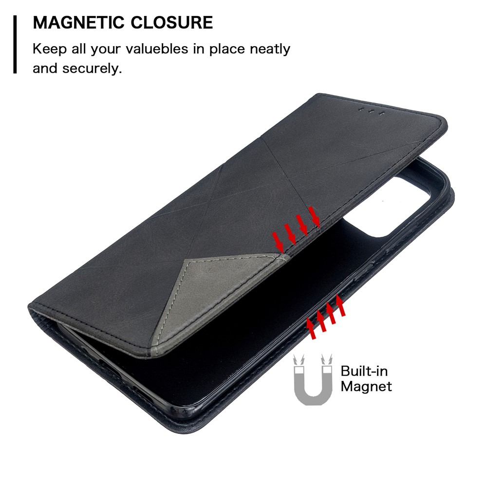 Estuche de Titular de la Tarjeta de Cuero de Stand Geométrico Para Samsung Galaxy S20 Plus / S20 Más 5G - Negro