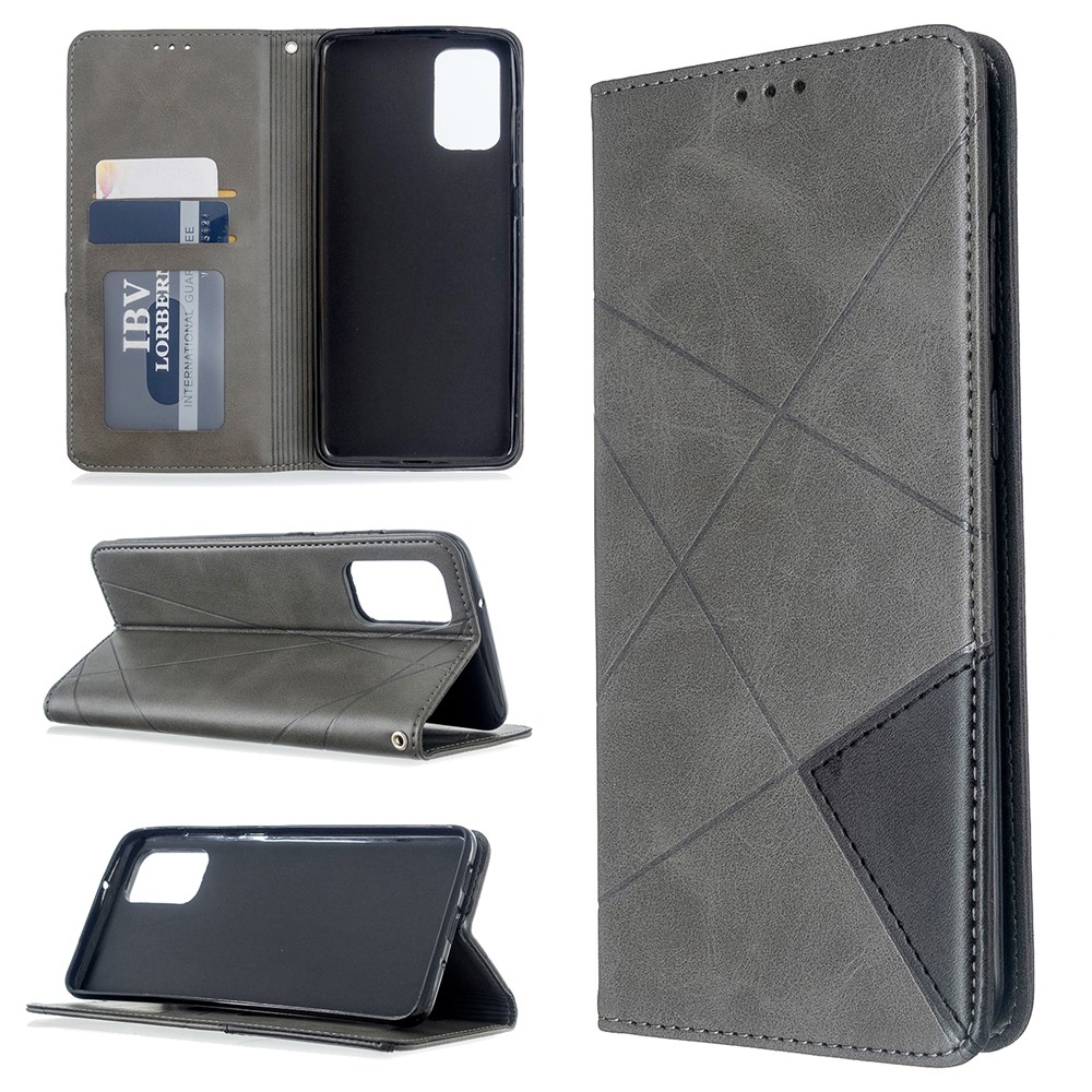 Geometric Pattern Stand Leather Card Holder Case for Samsung Galaxy S20 Plus - Grey-1