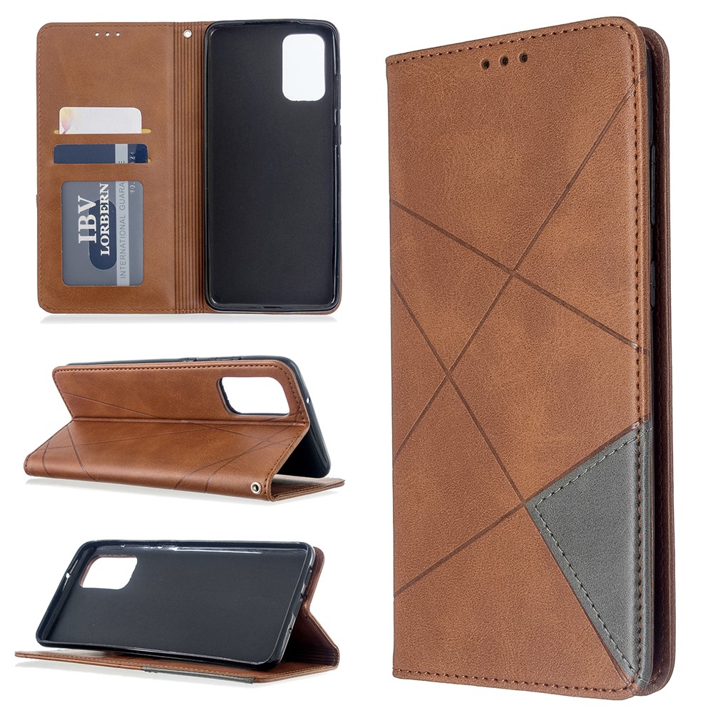 Geometric Pattern Stand Leather Card Holder Case for Samsung Galaxy S20 Plus - Coffee-1