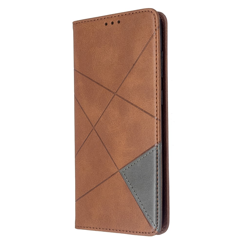 Geometric Pattern Stand Leather Card Holder Case for Samsung Galaxy S20 Plus - Coffee-2