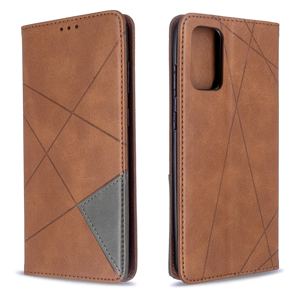 Geometric Pattern Stand Leather Card Holder Case for Samsung Galaxy S20 Plus - Coffee-4