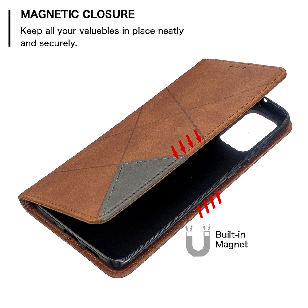 Geometric Pattern Stand Leather Card Holder Case for Samsung Galaxy S20 Plus - Coffee-6