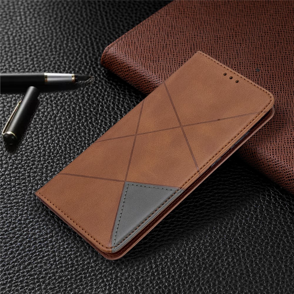 Geometric Pattern Stand Leather Card Holder Case for Samsung Galaxy S20 Plus - Coffee-8