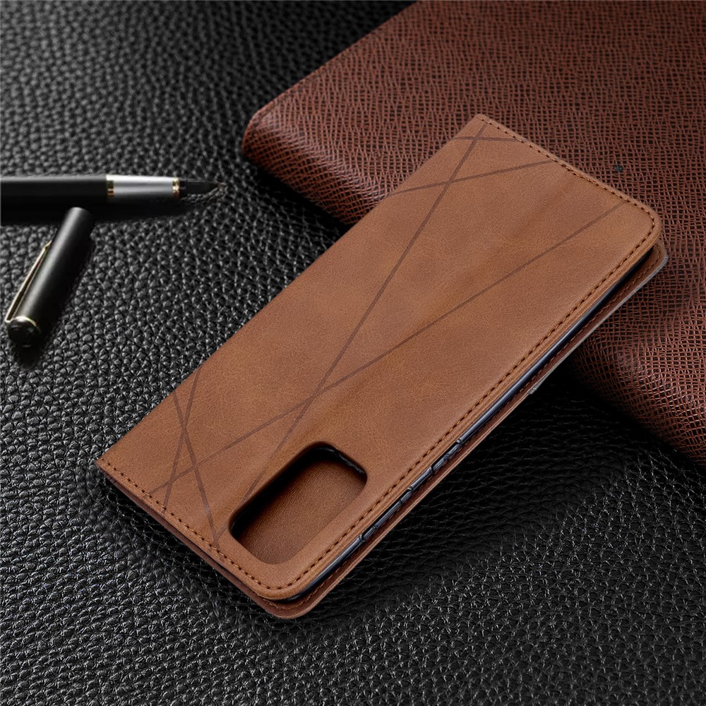 Geometric Pattern Stand Leather Card Holder Case for Samsung Galaxy S20 Plus - Coffee-9