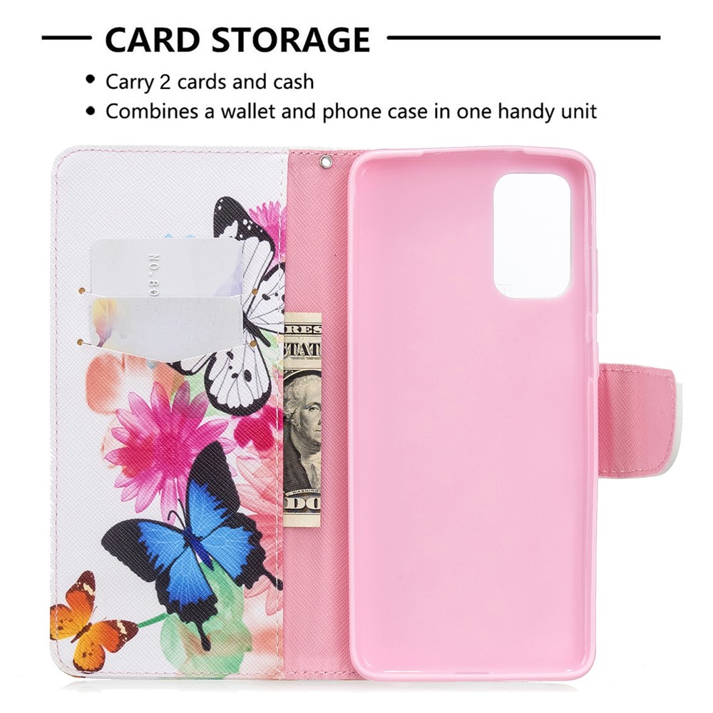 Estuche de Billetera de Cuero de Impresión de Patrones Para Samsung Galaxy S20 Plus - Mariposas Coloridas