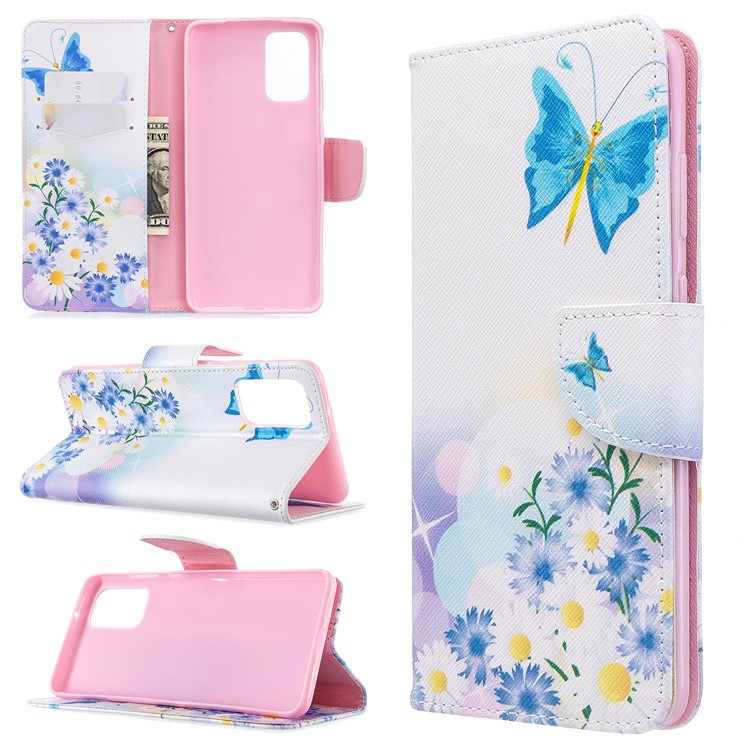 Pattern Printing Leather Wallet Case for Samsung Galaxy S20 Plus - Butterfly and Flowers-1