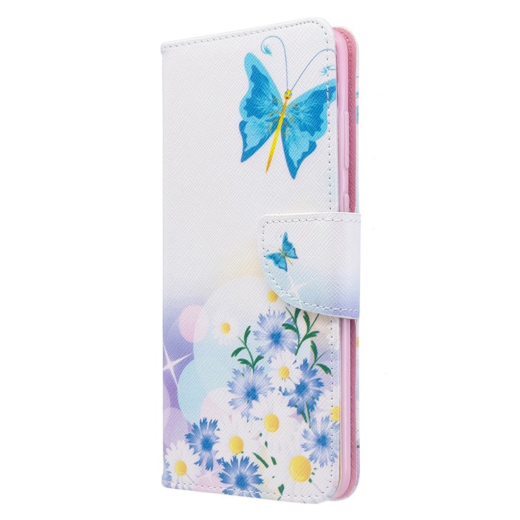 Pattern Printing Leather Wallet Case for Samsung Galaxy S20 Plus - Butterfly and Flowers-2
