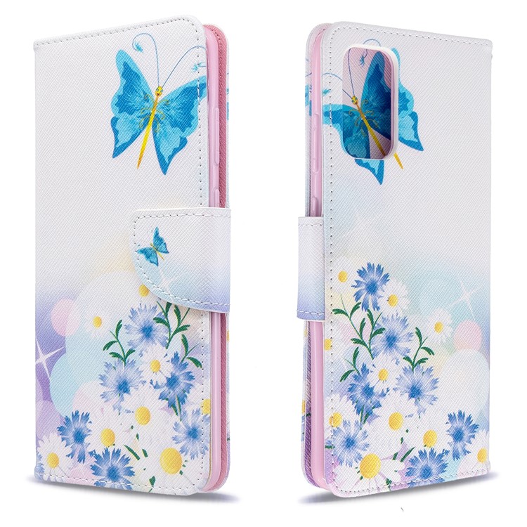 Pattern Printing Leather Wallet Case for Samsung Galaxy S20 Plus - Butterfly and Flowers-4