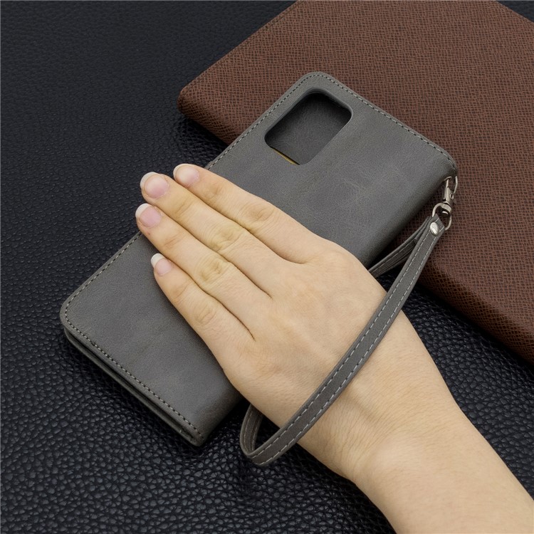 PU Carteira De Couro Da Tampa Do Caso De Suporte Com Alça Para Samsung Galaxy S11 - Cinzento-9