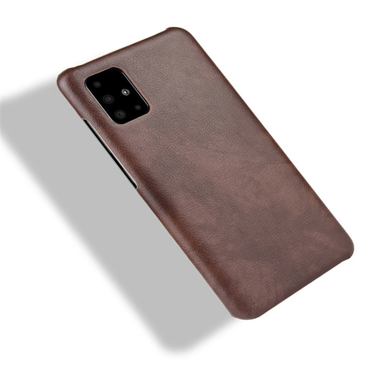 Litchi Texture Surface Cuir Revêtu de Boîtier PC Shell Pour Samsung Galaxy A51 - Brun-4