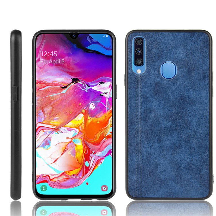 PU Leather Coated PC + TPU Hybrid Back Case for Samsung Galaxy A20s - Blue-1