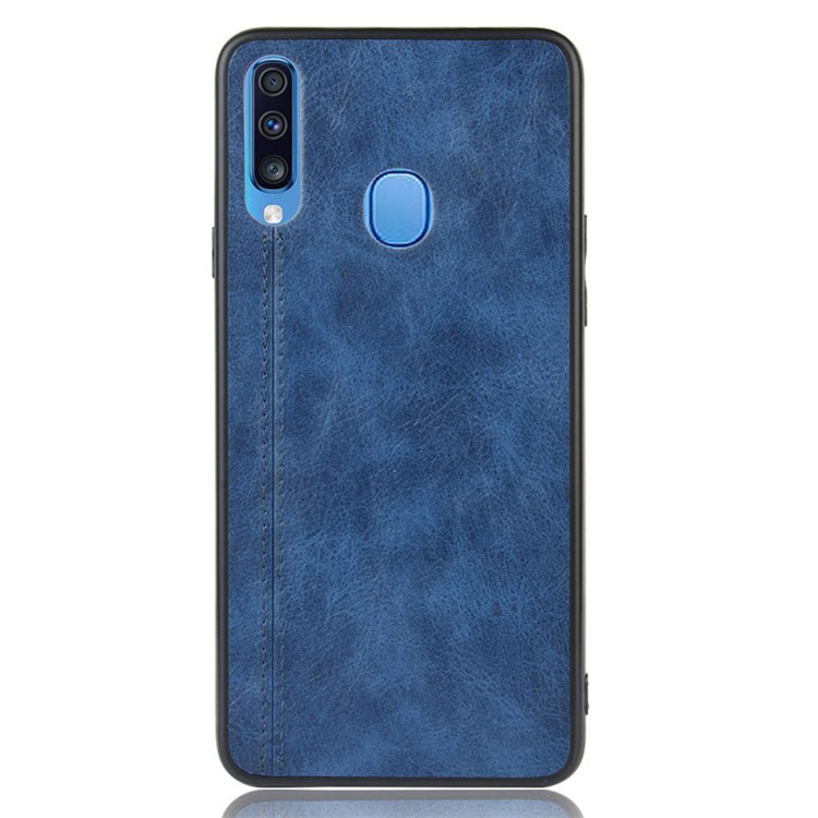 PU Leather Coated PC + TPU Hybrid Back Case for Samsung Galaxy A20s - Blue-3