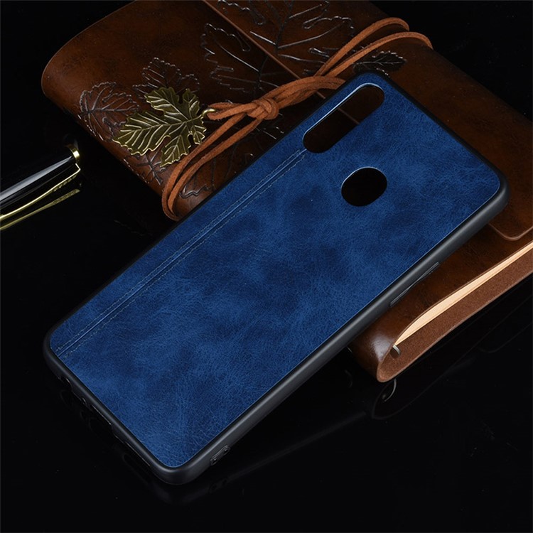 PU Leather Coated PC + TPU Hybrid Back Case for Samsung Galaxy A20s - Blue-6