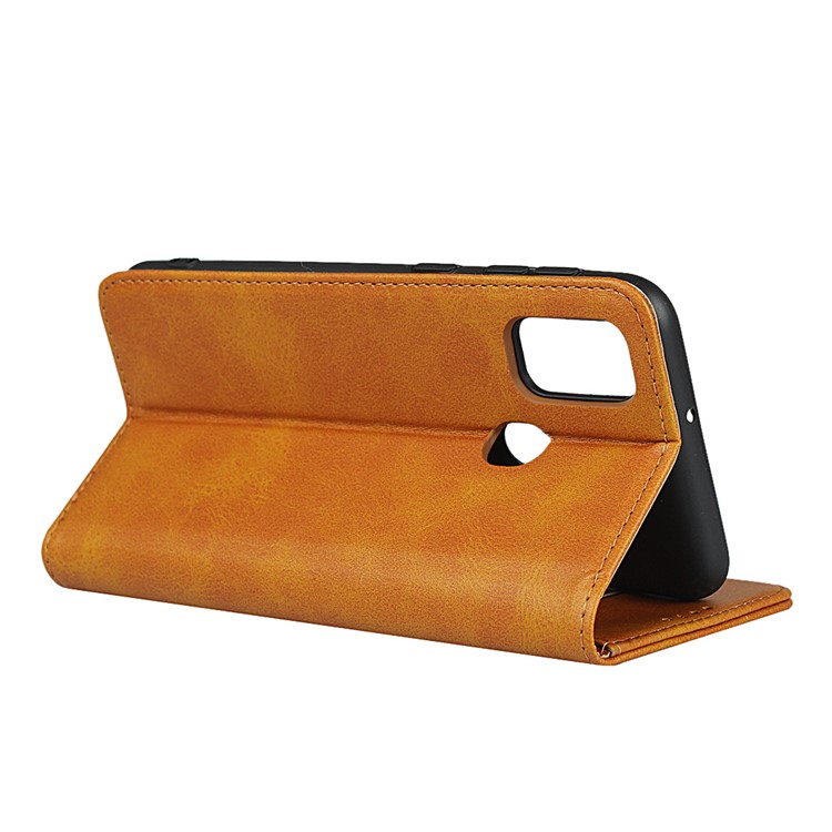 Auto-absorbed Leather Wallet Stand Phone Cover Casing for Samsung Galaxy M30s/M21 - Brown-5