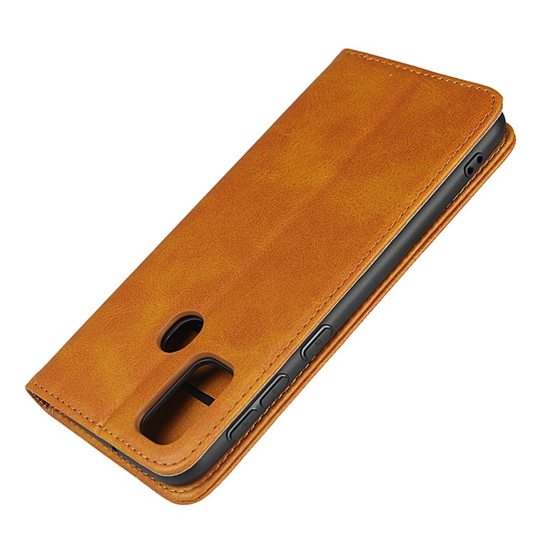 Auto-absorbed Leather Wallet Stand Phone Cover Casing for Samsung Galaxy M30s/M21 - Brown-6