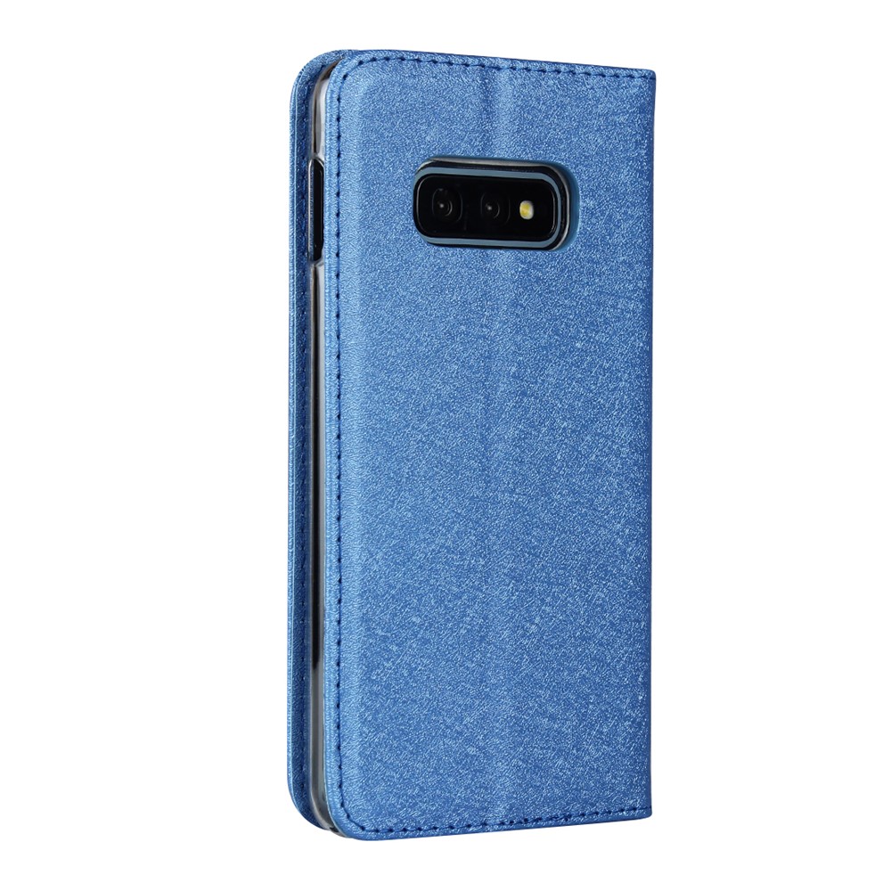 Silk Texture Leather Wallet Stand Phone Case Cover for Samsung Galaxy S10e - Blue-4
