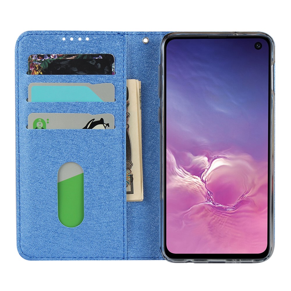 Silk Texture Leather Wallet Stand Phone Case Cover for Samsung Galaxy S10e - Blue-5