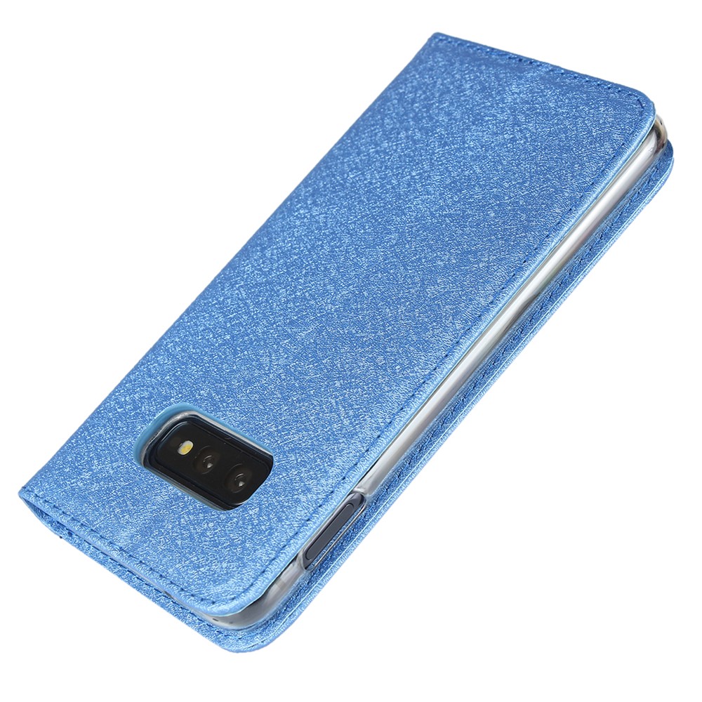 Silk Texture Leather Wallet Stand Phone Case Cover for Samsung Galaxy S10e - Blue-7