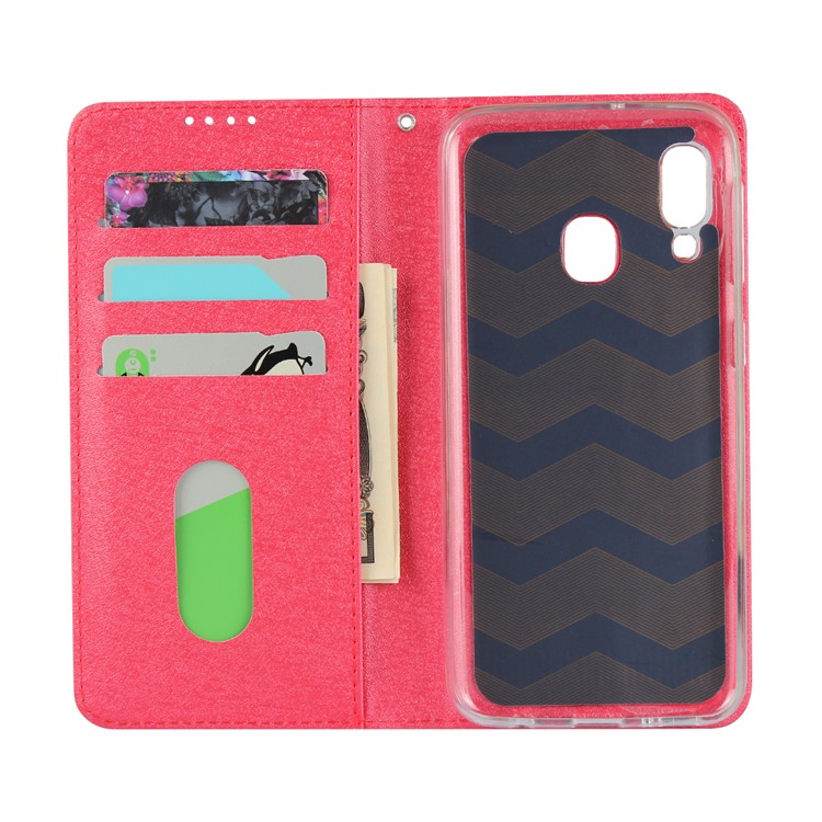 Silk Texture Leather Wallet Stand Phone Case Cover with Strap for Samsung Galaxy A20e - Red-5