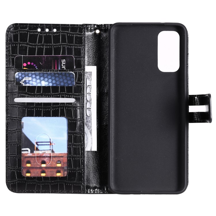 Crocodile Texture Wallet Stand Flip Leather Case for Samsung Galaxy S20 - Black-5