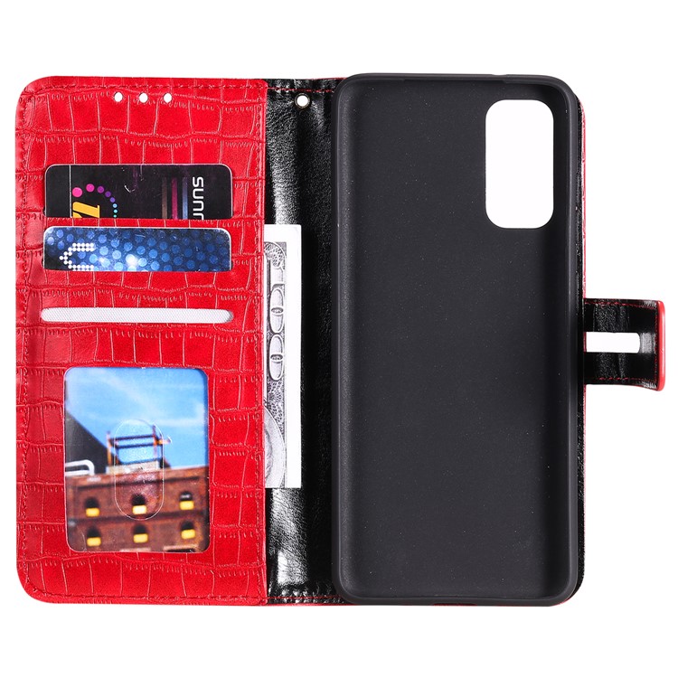 Crocodile Texture Wallet Stand Flip Leather Case for Samsung Galaxy S20 - Red-5