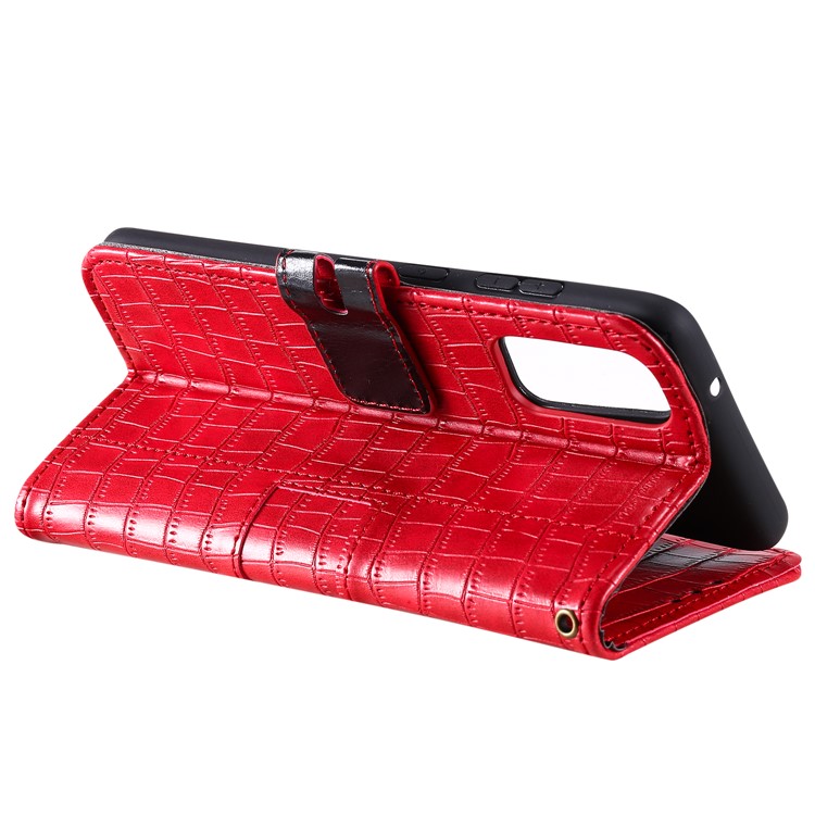 Crocodile Texture Wallet Stand Flip Leather Case for Samsung Galaxy S20 - Red-6