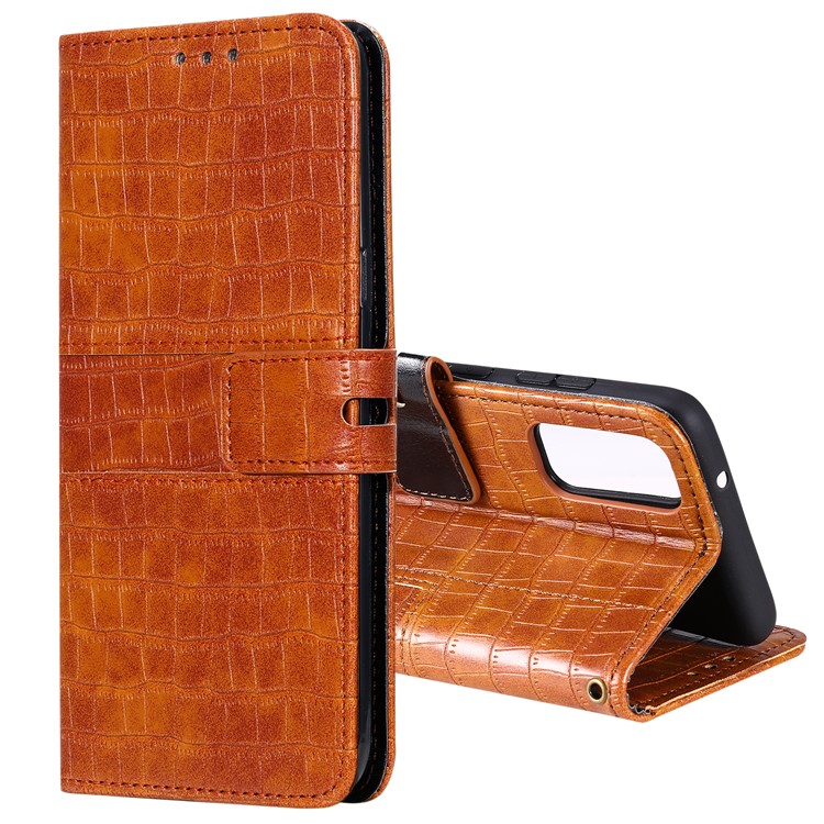 Crocodile Texture Wallet Stand Flip Leather Phone Cover for Samsung Galaxy S20 Plus - Brown-1